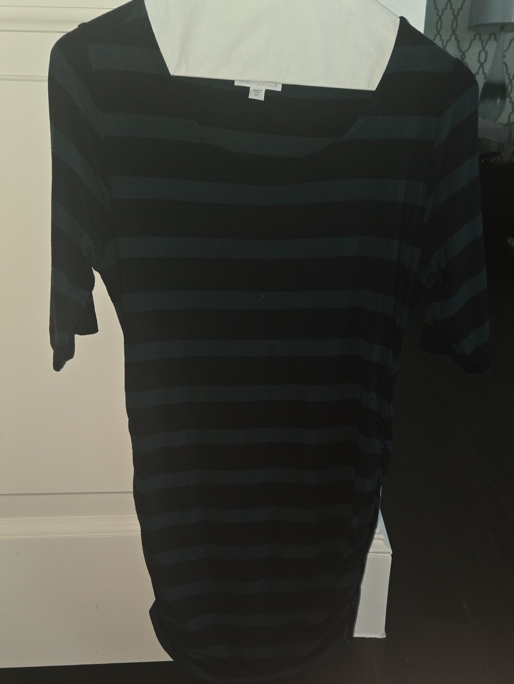 A Pea in the Pod Black and Dark Green Striped Scoop Neck Short Sleeve Tee